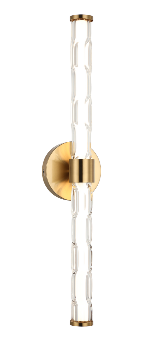 2-light LED wall sconce in Aged Gold Brass with round backplate, front view