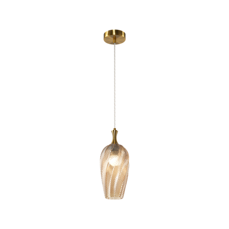 Matteo Eesha 1-light pendant in Aged Gold Brass + Amber Glass with canopy, full view