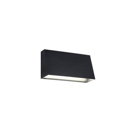 Matteo outdoor LED pathway wall light with tapered horizontal housing, angled view