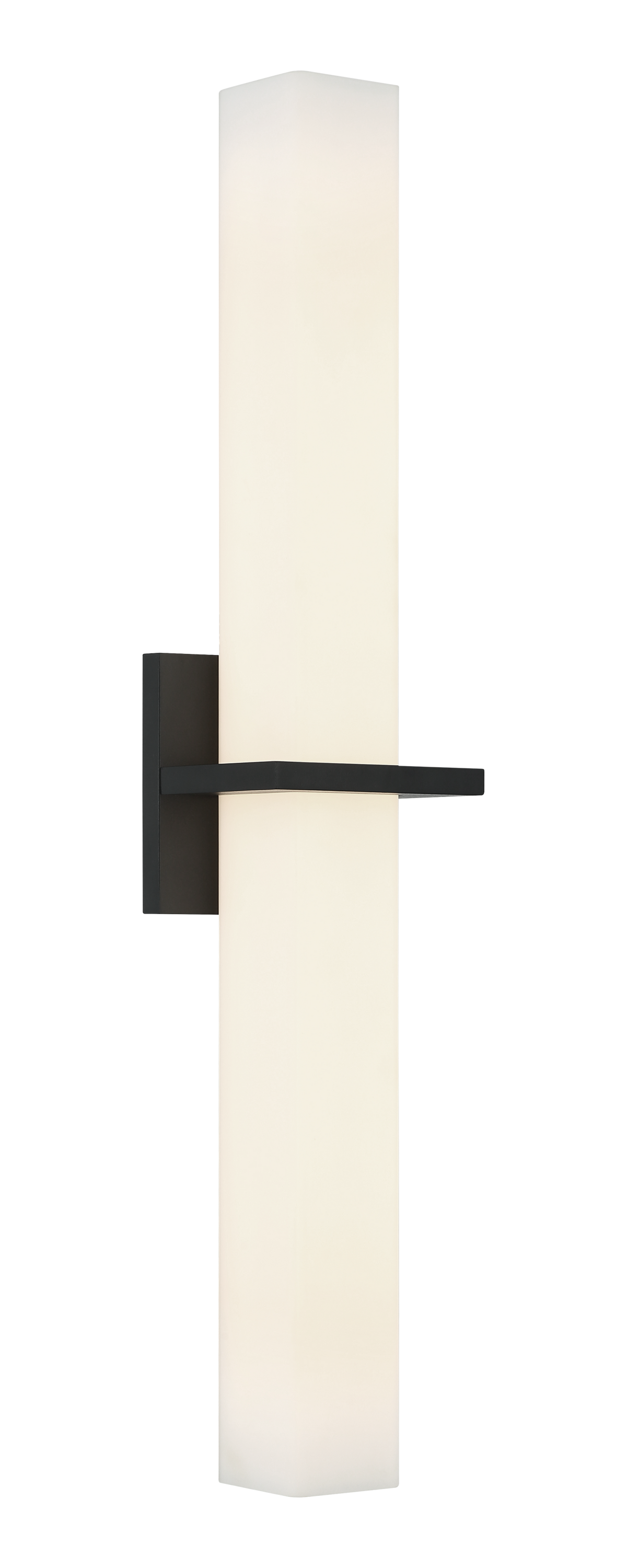 Matteo Rindlen S15524 LED vanity sconce in Matte Black, angled view of the glass shade