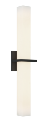 Matteo Rindlen S15524 LED vanity sconce in Matte Black, angled view of the glass shade