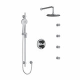 Type T/P (thermostatic/pressure balance) double coaxial system with hand shower rail, 4 body jets and shower head