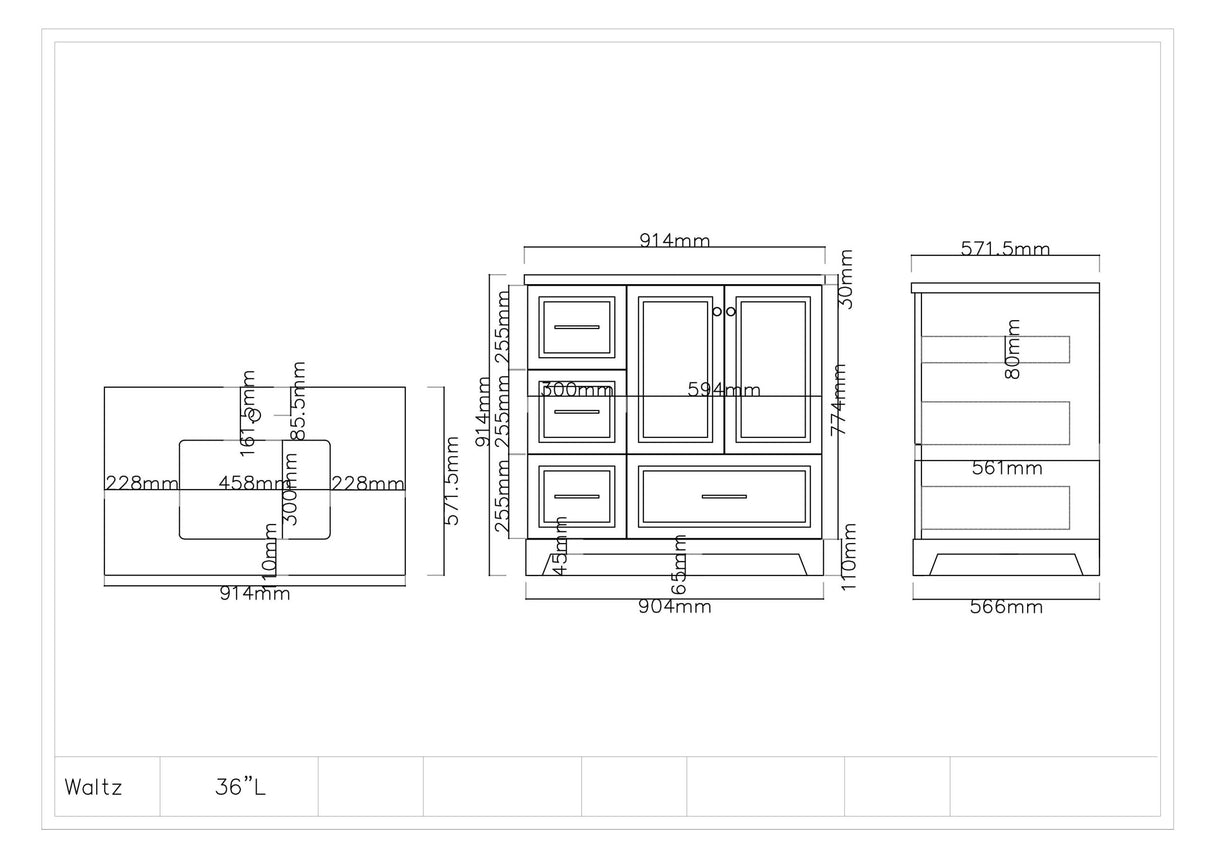 Waltz Transitional Floor Mount Single Sink Vanity Set – Size Options 30” And 36”