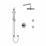 Type T/P (thermostatic/pressure balance) " coaxial 3-way system, hand shower rail, elbow supply, shower head and 2 body jets