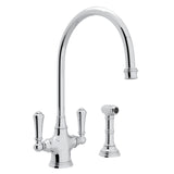 Georgian Era Two Handle Kitchen Faucet With Side Spray