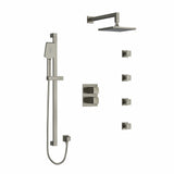 Type T/P (thermostatic/pressure balance) double coaxial system with hand shower rail, 4 body jets and shower head