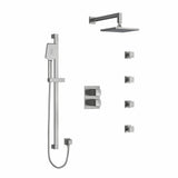 Type T/P (thermostatic/pressure balance) double coaxial system with hand shower rail, 4 body jets and shower head