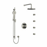 Type T/P (thermostatic/pressure balance) double coaxial system with hand shower rail, 4 body jets and shower head