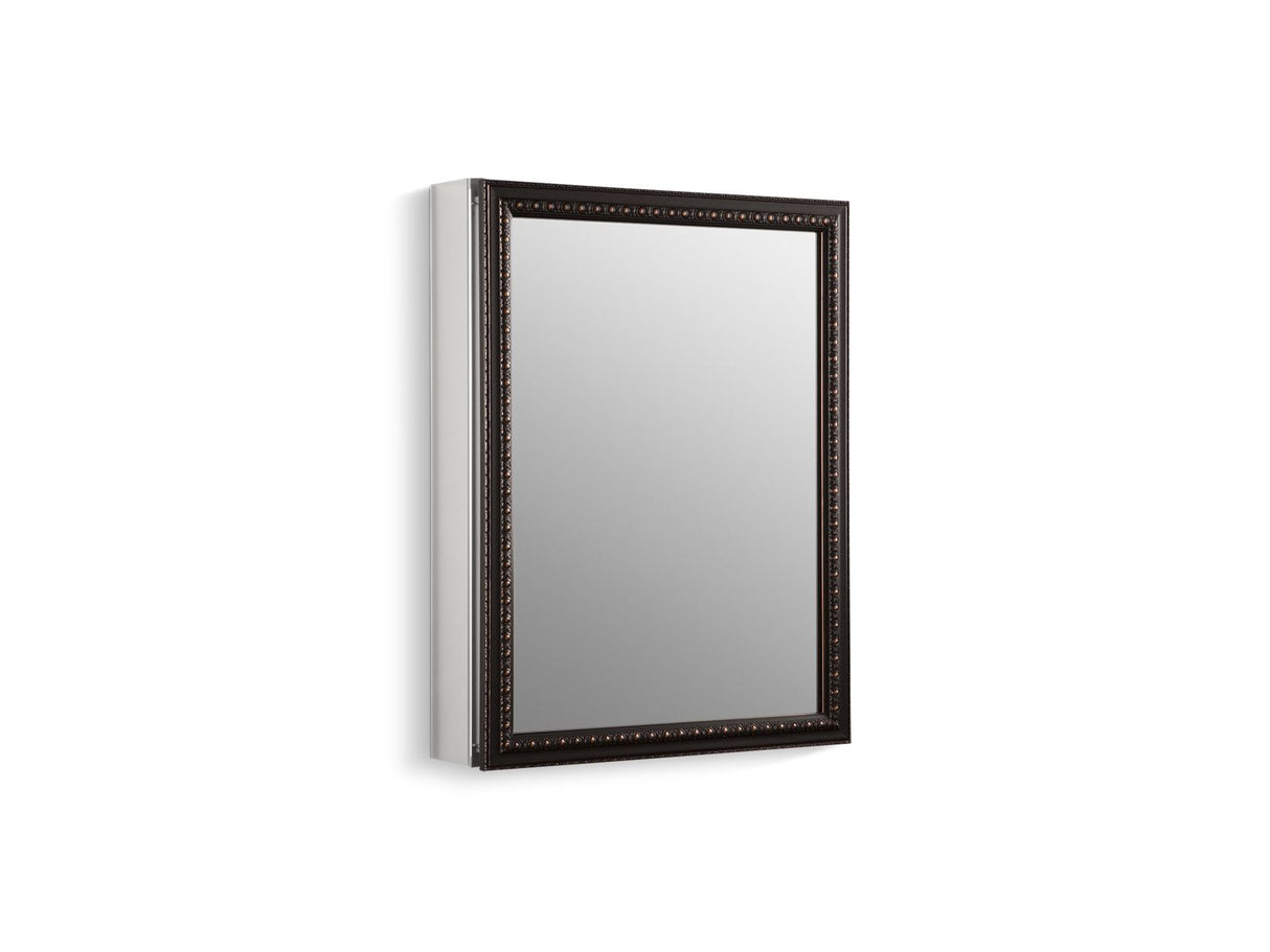 20" W x 26" H aluminum single-door medicine cabinet with oil-rubbed bronze framed mirror door