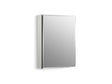 20" W x 26" H aluminum single-door medicine cabinet with mirrored door, beveled edges
