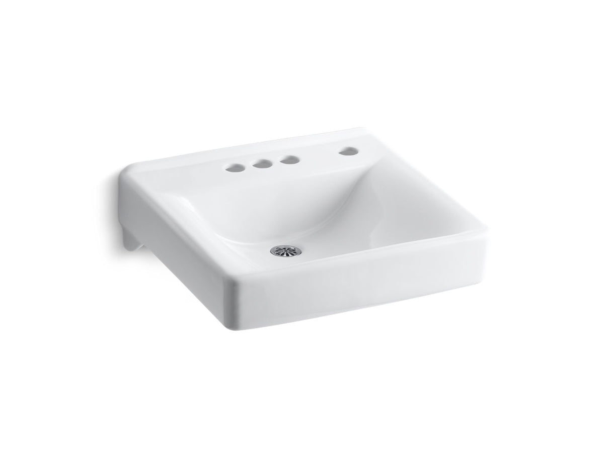 Soho® 20" x 18" wall-mount/concealed arm carrier bathroom sink with 4" centerset faucet holes and right-hand soap dispenser hole