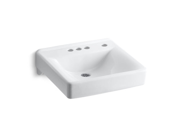 Soho® 20" x 18" wall-mount/concealed arm carrier bathroom sink with 4" centerset faucet holes and right-hand soap dispenser hole