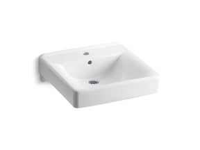 Soho® 20" x 18" wall-mount/concealed arm carrier bathroom sink with single faucet hole