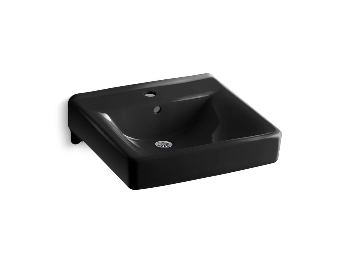Soho® 20" x 18" wall-mount/concealed arm carrier bathroom sink with single faucet hole