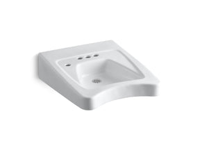 Morningside™ Concealed carrier arm mount wheelchair commercial bathroom sink with 4" centerset faucet holes and left-hand soap dispenser hole