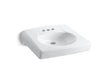 Brenham™ Wall-mount or concealed carrier arm mount commercial bathroom sink with 4" centerset faucet holes and no overflow