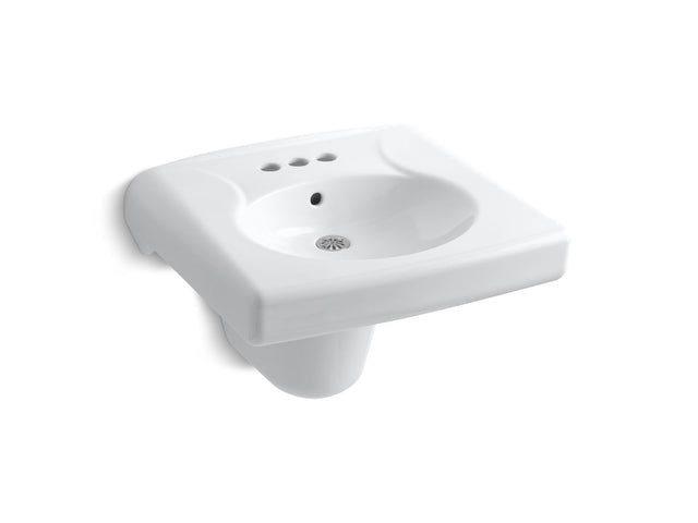 Brenham™ Wall-mount or concealed carrier arm mount commercial bathroom sink with 4" centerset faucet holes and shroud