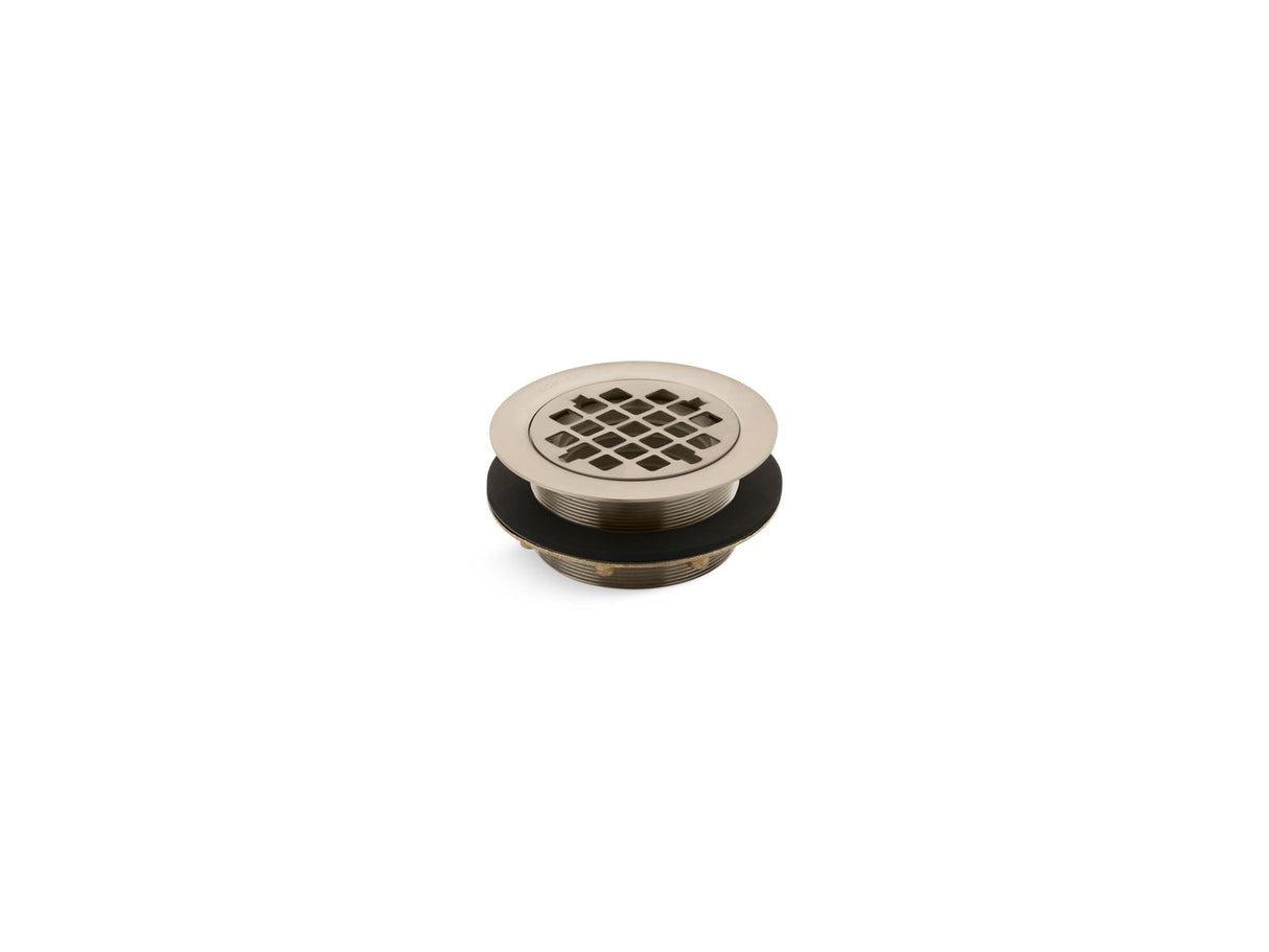 Round shower drain for use with plastic pipe, gasket included