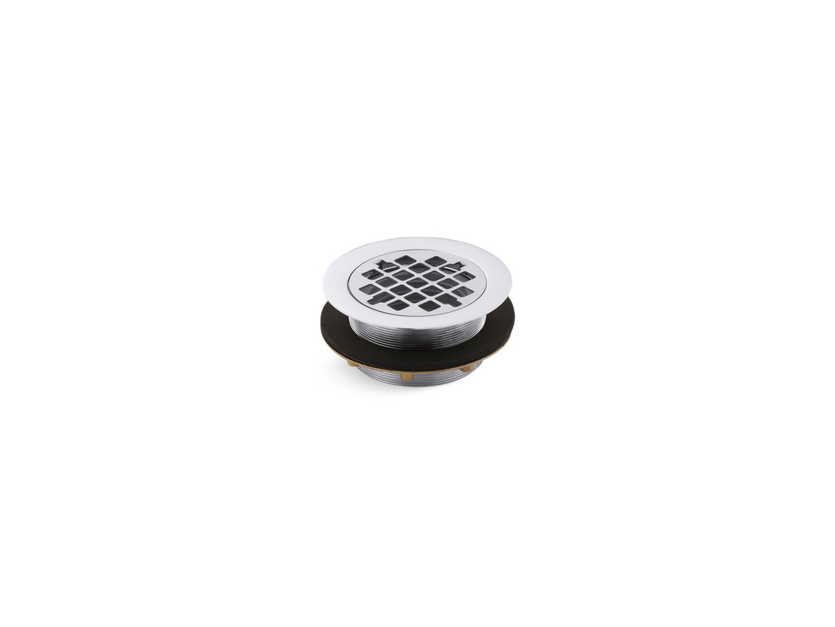 Round shower drain for use with plastic pipe, gasket included