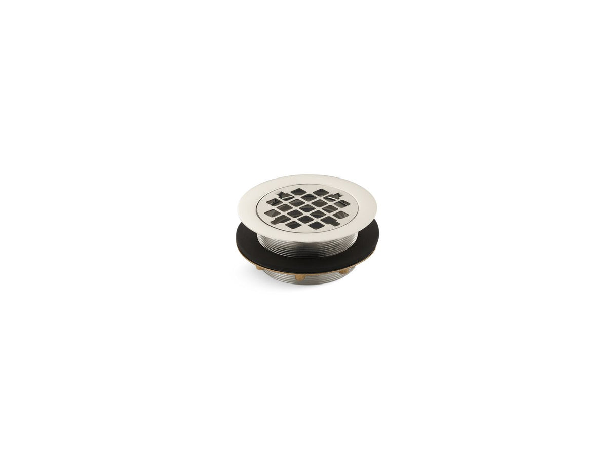 Round shower drain for use with plastic pipe, gasket included