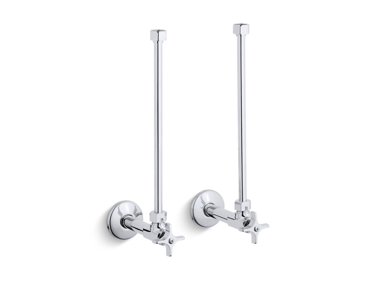 Pair 1/2" NPT angle supplies with stop, cross handle and annealed vertical tube