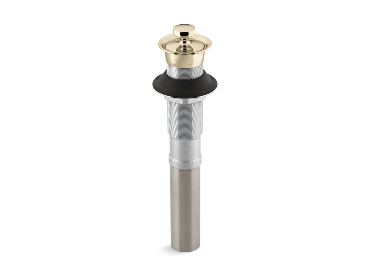Bathroom sink drain with non-removable metal stopper and without overflow