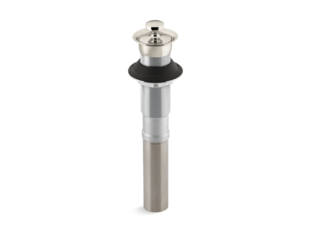 Bathroom sink drain with non-removable metal stopper and without overflow