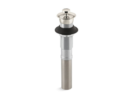 Bathroom sink drain with non-removable metal stopper and without overflow