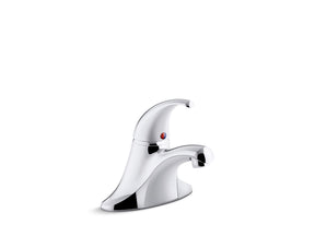 Coralais® Single-handle centerset bathroom sink faucet with pop-up drain, 0.5 gpm vandal-resistant aerator and red/blue indicator