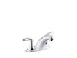 Coralais® Two-handle centerset bathroom sink faucet with 0.5 gpm vandal-resistant aerator and red/blue indicator, less drain