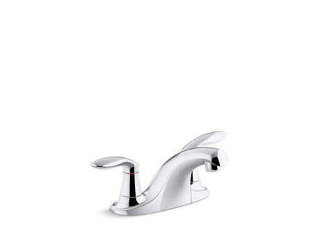 Coralais® Two-handle centerset bathroom sink faucet with grid drain, 0.5 gpm vandal-resistant aerator and red/blue indicator