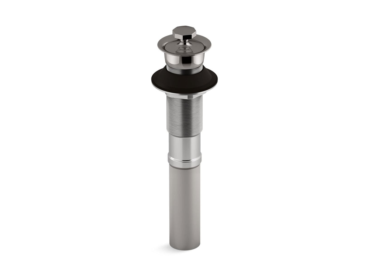 Bathroom sink drain with non-removable metal stopper and without overflow