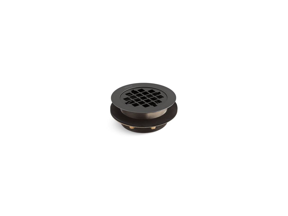 Round shower drain for use with plastic pipe, gasket included