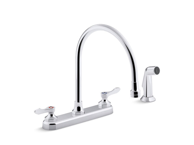 Triton® Bowe® 1.8 gpm kitchen sink faucet with 9-5/16" gooseneck spout, matching finish sidespray, aerated flow and wristblade handles
