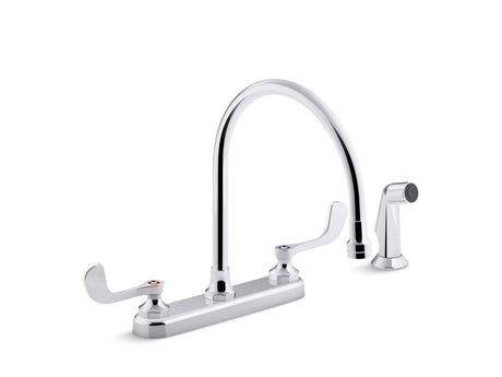 Triton® Bowe® 1.8 gpm kitchen sink faucet with 9-5/16" gooseneck spout, matching finish sidespray, aerated flow and wristblade handles