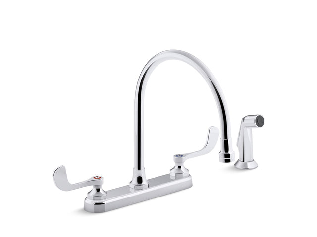 Triton® Bowe® 1.8 gpm kitchen sink faucet with 9-5/16" gooseneck spout, matching finish sidespray, aerated flow and wristblade handles