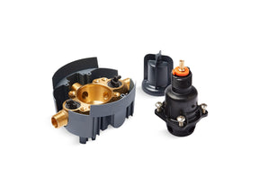 Rite-Temp® Pressure-balancing valve body and cartridge kit with service stops