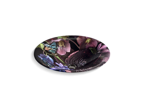 Dutchmaster Midnight Floral™ Carillon® 17-3/4" round drop-in bathroom sink, no overflow