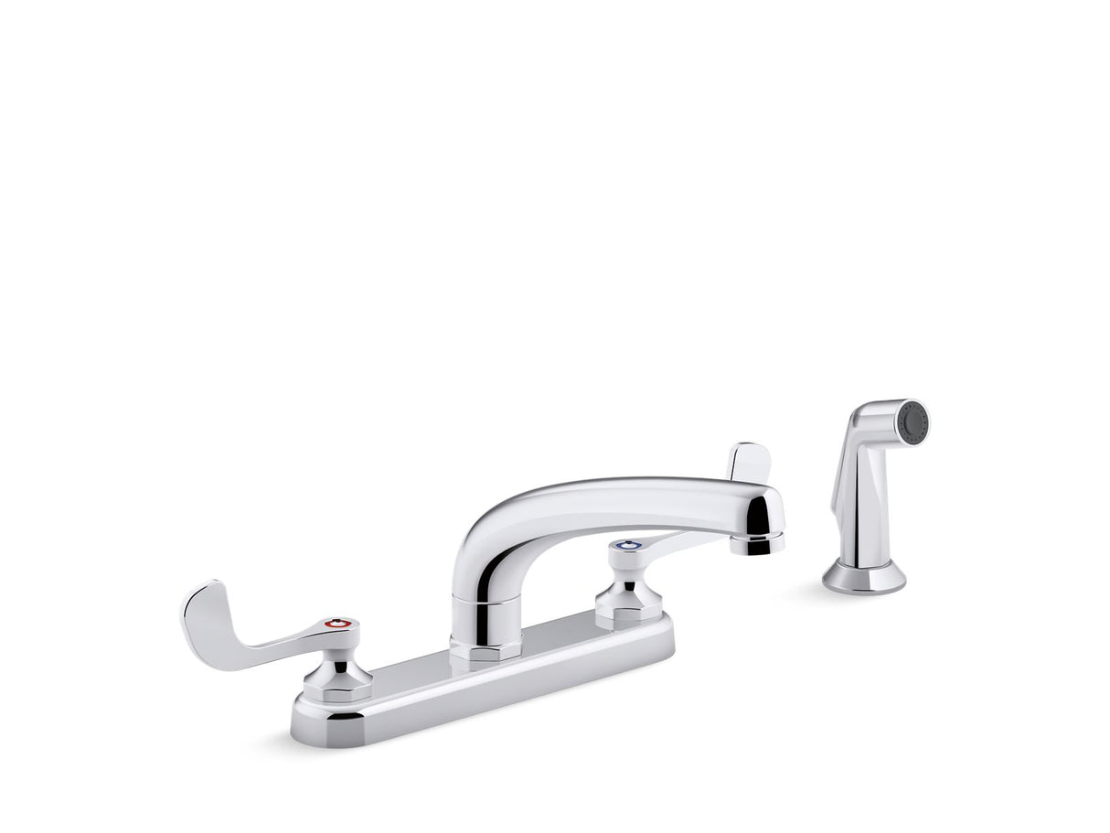 Triton® Bowe® 1.5 gpm kitchen sink faucet with 8-3/16" swing spout, matching finish sidespray, aerated flow and wristblade handles