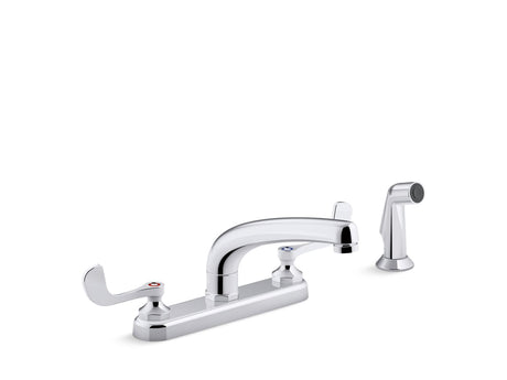 Triton® Bowe® 1.5 gpm kitchen sink faucet with 8-3/16" swing spout, matching finish sidespray, aerated flow and wristblade handles