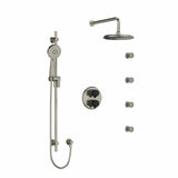 Type T/P (thermostatic/pressure balance) double coaxial system with hand shower rail, 4 body jets and shower head