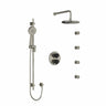 Type T/P (thermostatic/pressure balance) double coaxial system with hand shower rail, 4 body jets and shower head